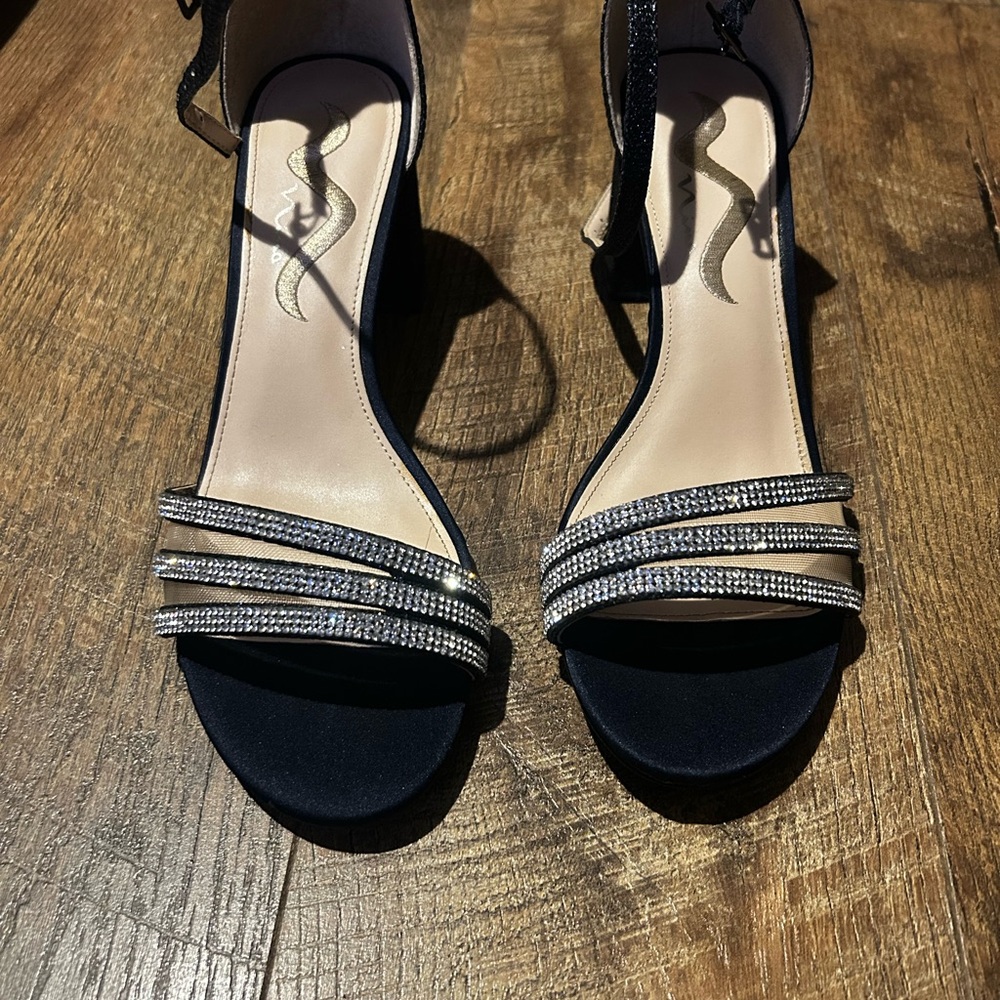 Navy blue strappy heels w/ sparkles